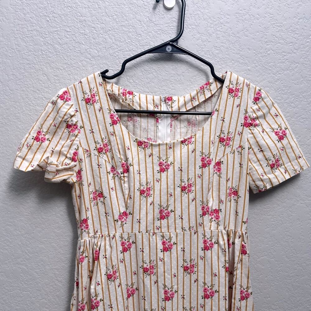 Vintage Cream Microfloral Cottagecore Rose Dress Handmade Size S - Picture 2 of 6